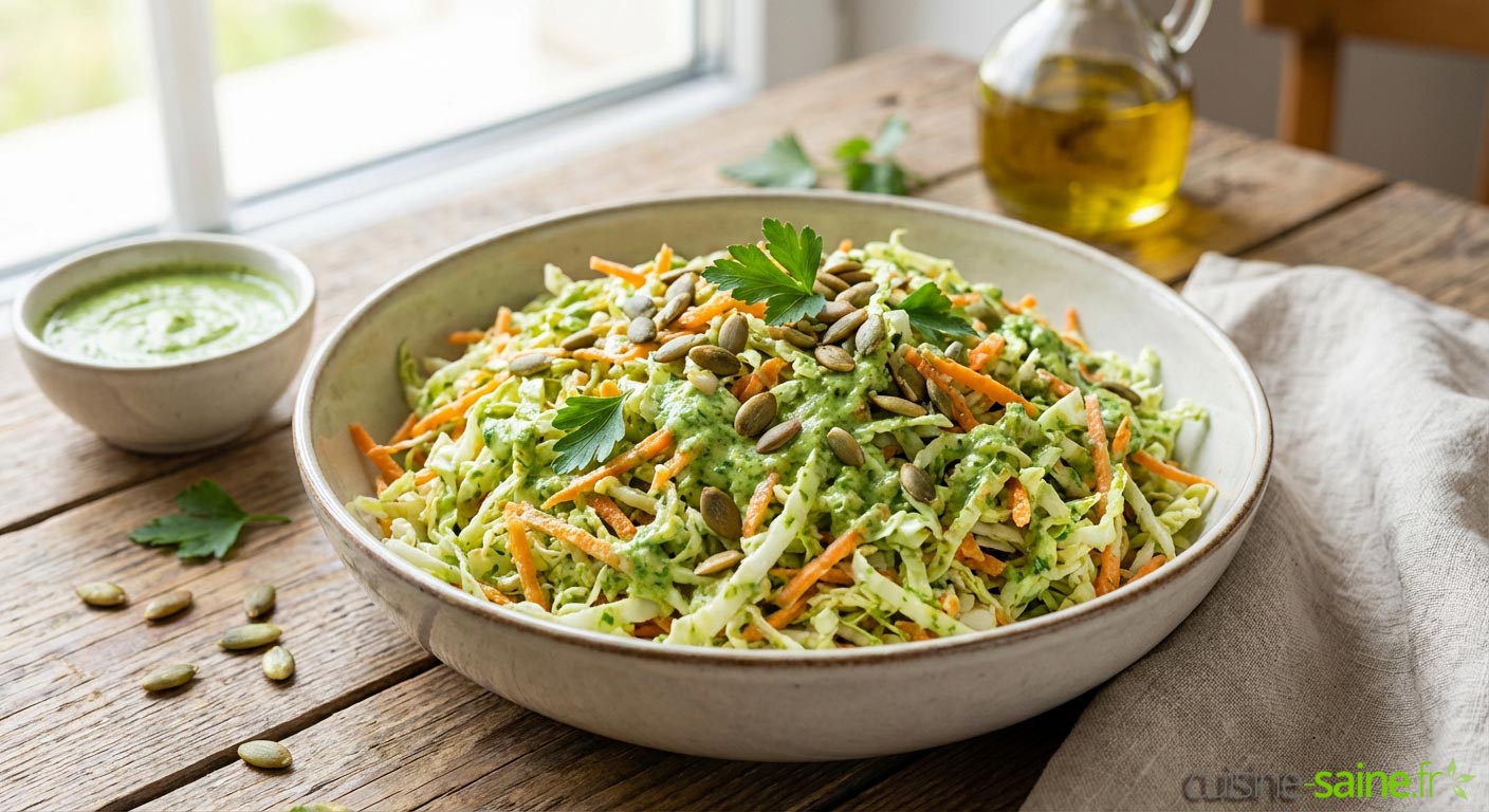Salade croquante de chou chinois et son "pesto" de persil à l'amande