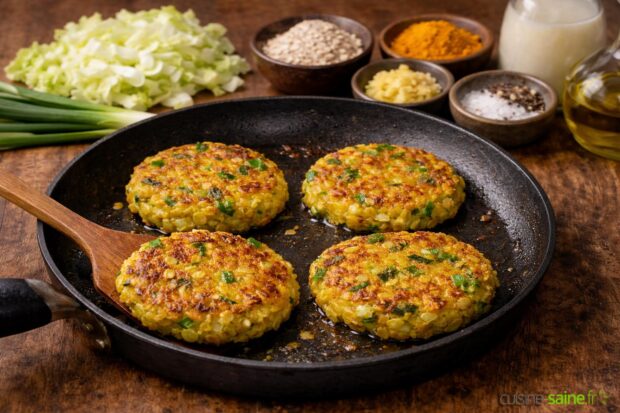 Galettes au chou chinois et curcuma (vegan & sans gluten)