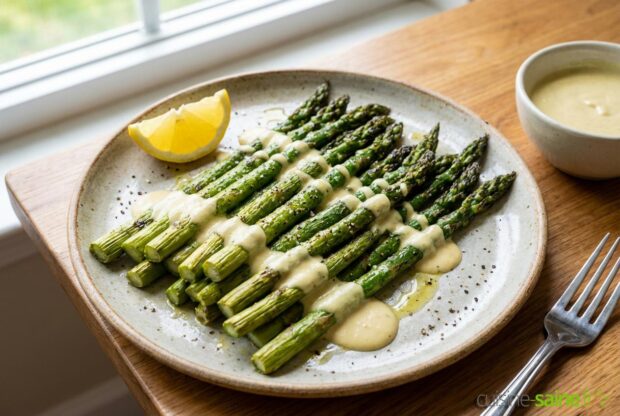 Recette d'asperges vertes rôties et crème de cajou