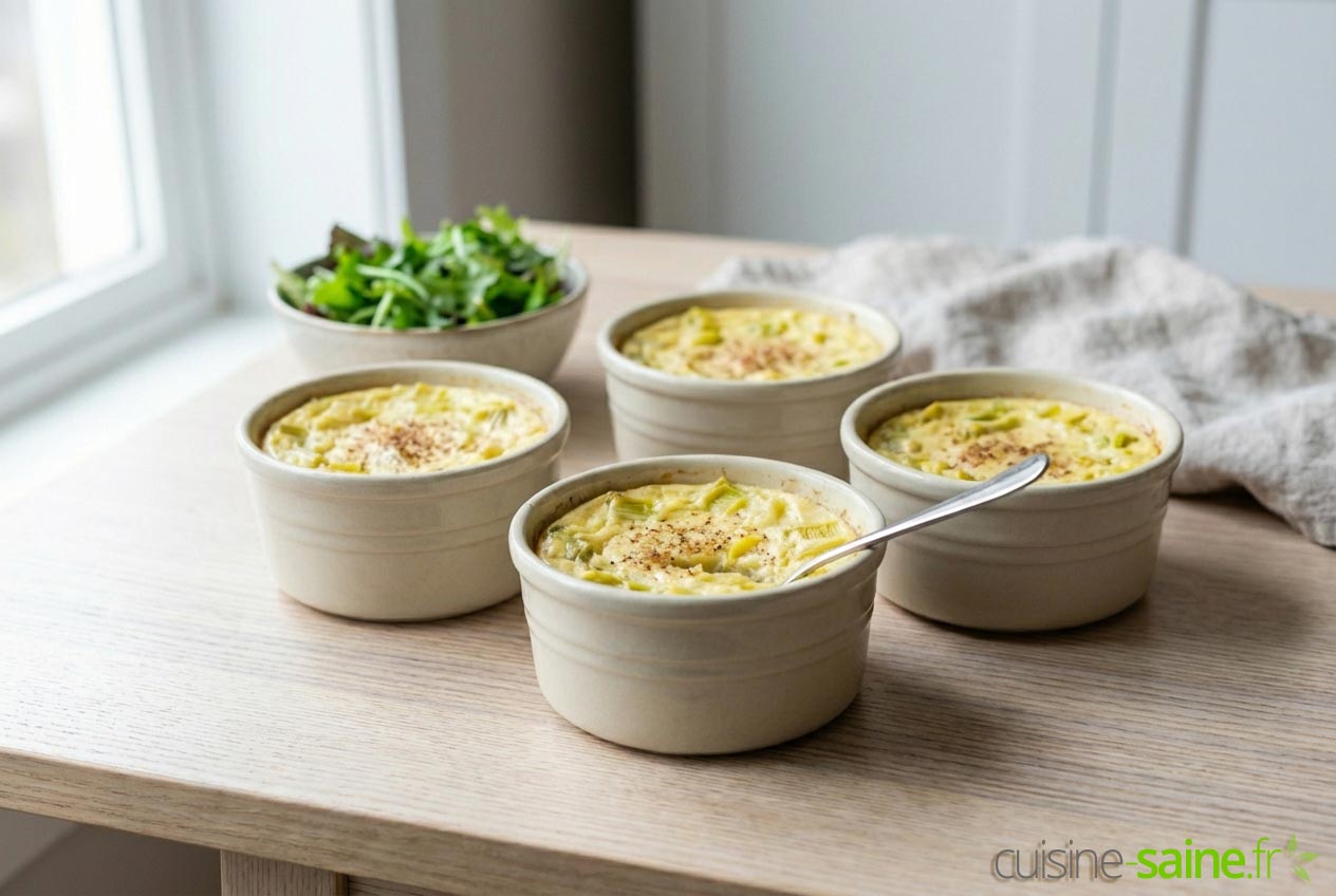 Petits flans de poireaux sans lactose : individuels et cuits à la vapeur