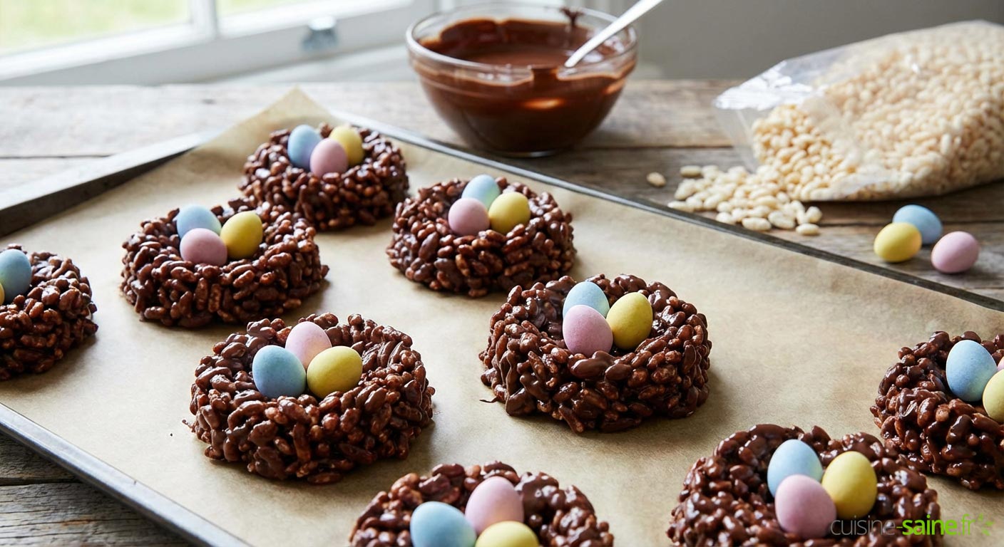 Recette de nid de Pâques au chocolat et riz soufflé