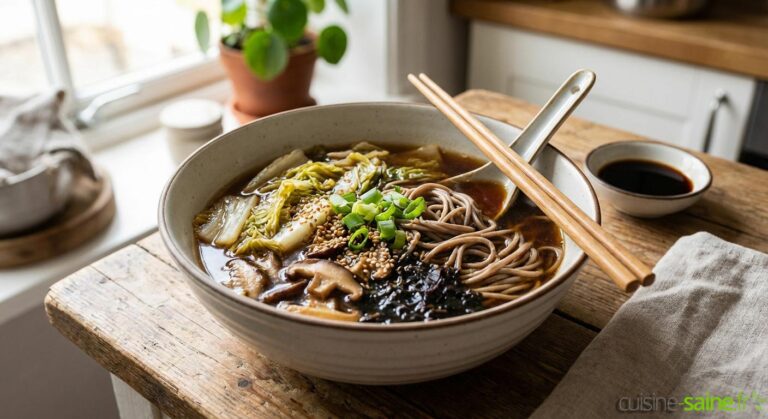 Soupe détox asiatique au chou chinois, soba et algues dulse