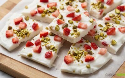 Yogurt bark au yaourt de coco, fraises et pistaches