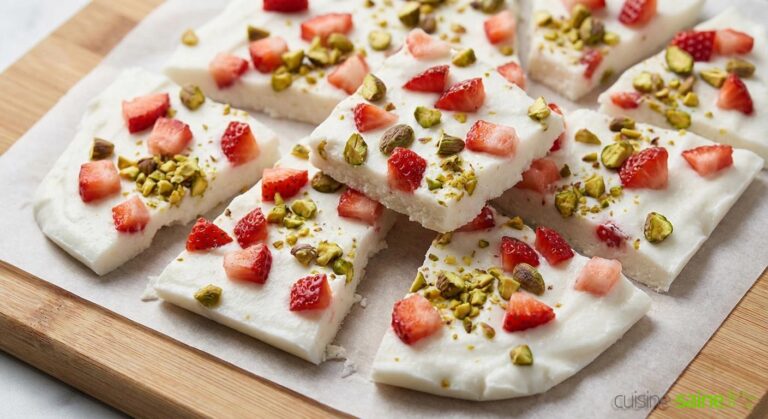 Yogurt bark au yaourt de coco, fraises et pistaches