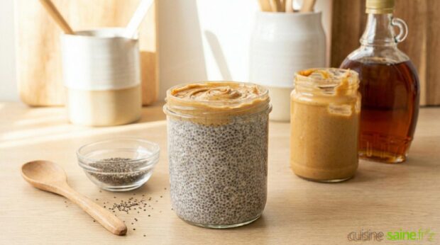Recette de chia pudding au lait de noisette et beurre de cacahuète