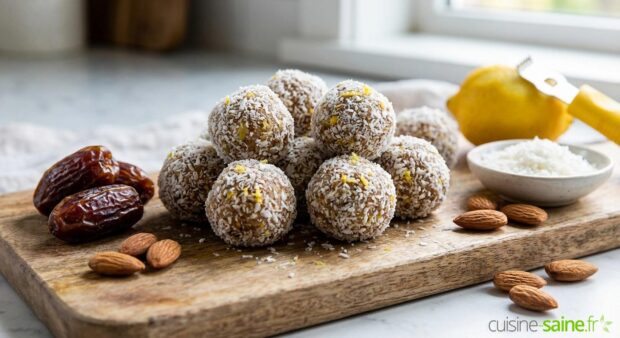 Energy balls dattes, citron et amandes