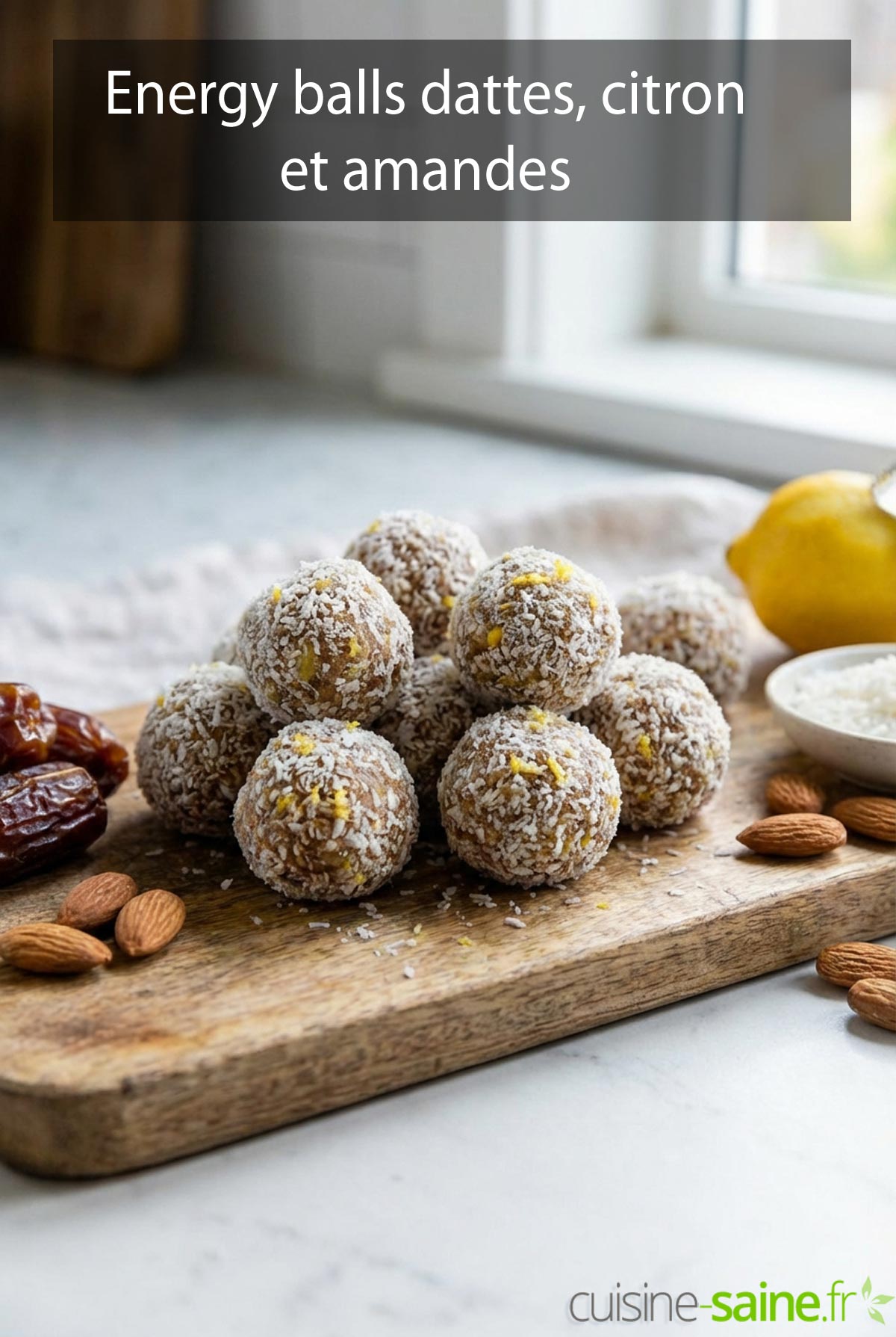Energy balls dattes, citron et amandes