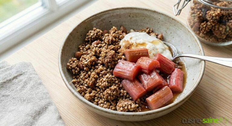 Granola maison croustillant au sarrasin et rhubarbe