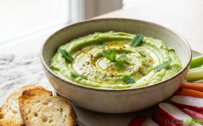 Mousseline de fèves et avocat au citron vert et menthe fraîche