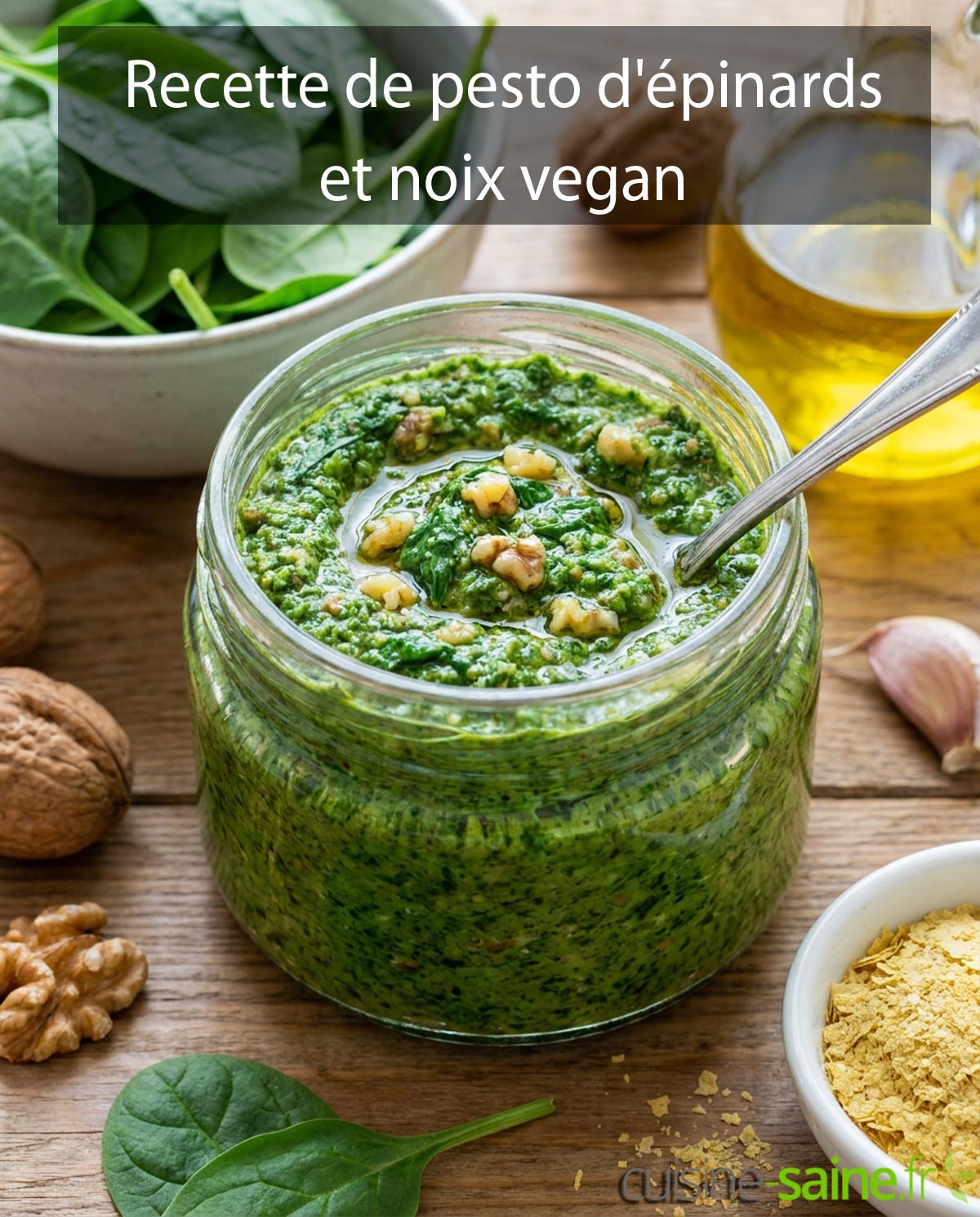 Recette de pesto d'épinards et noix vegan
