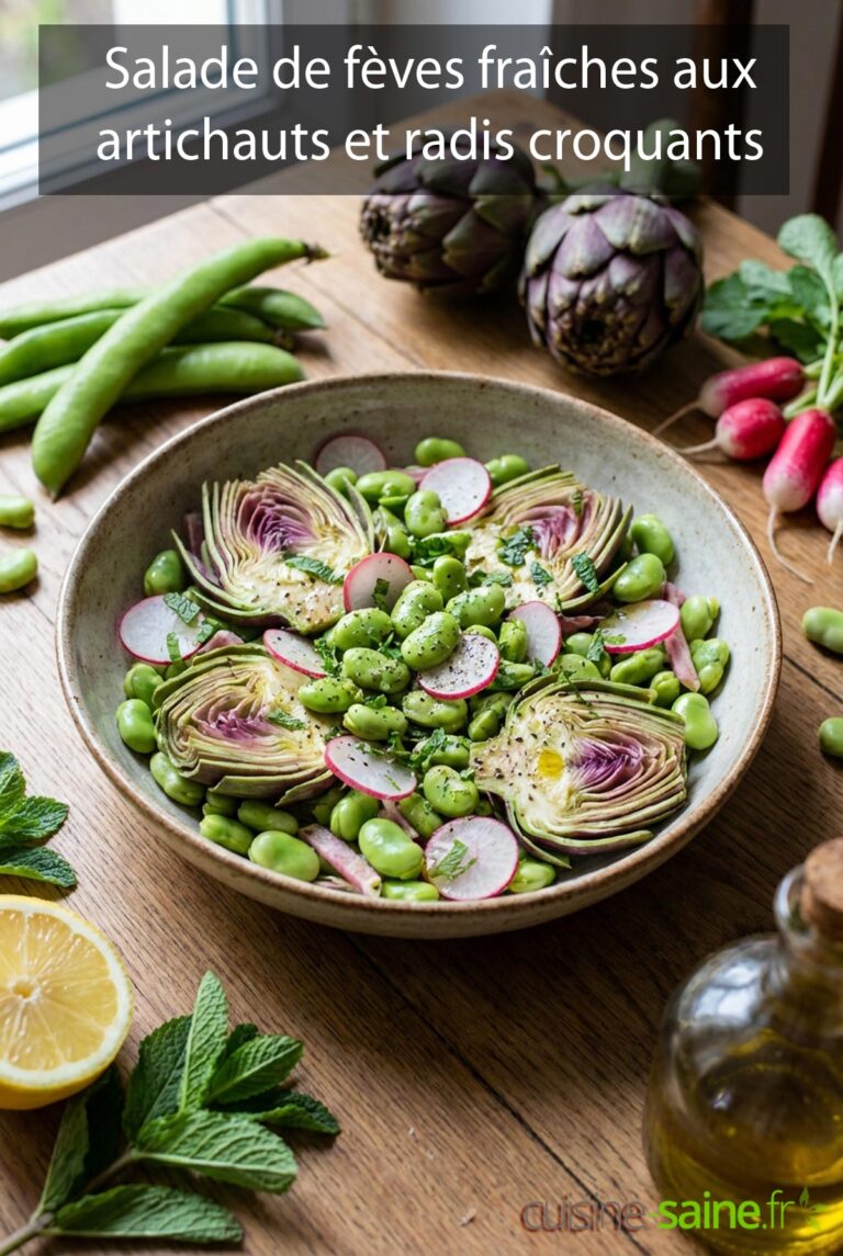 Salade de fèves fraîches aux artichauts et radis croquants