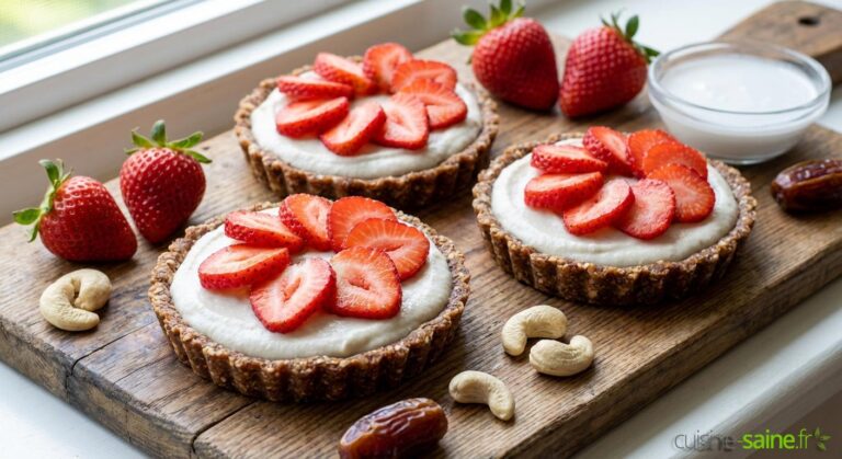 Tartelettes crues aux fraises et crème de cajou