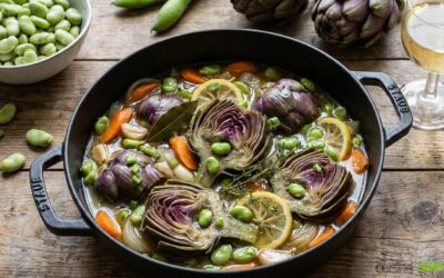 Recette de poêlée de fèves et artichauts à la barigoule