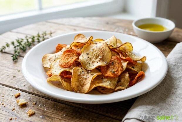 Chips de légumes racines au four : panais et carottes croustillants