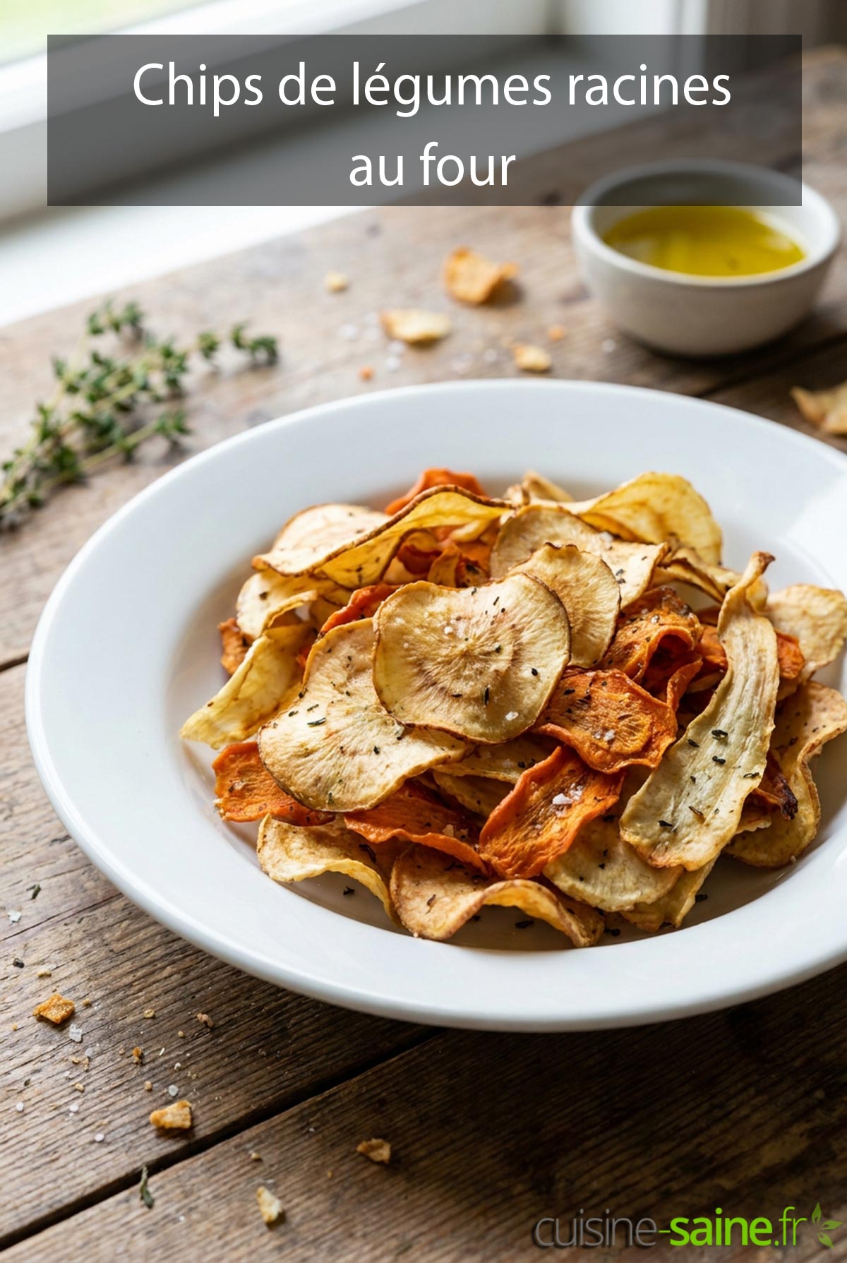 Chips de légumes racines au four : panais et carottes croustillants