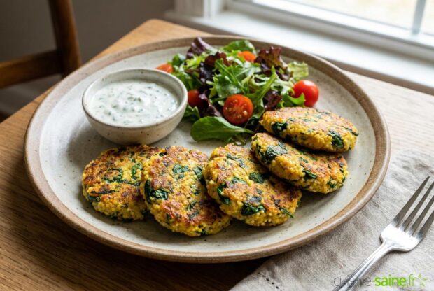 Galettes de millet aux épinards et herbes fraîches
