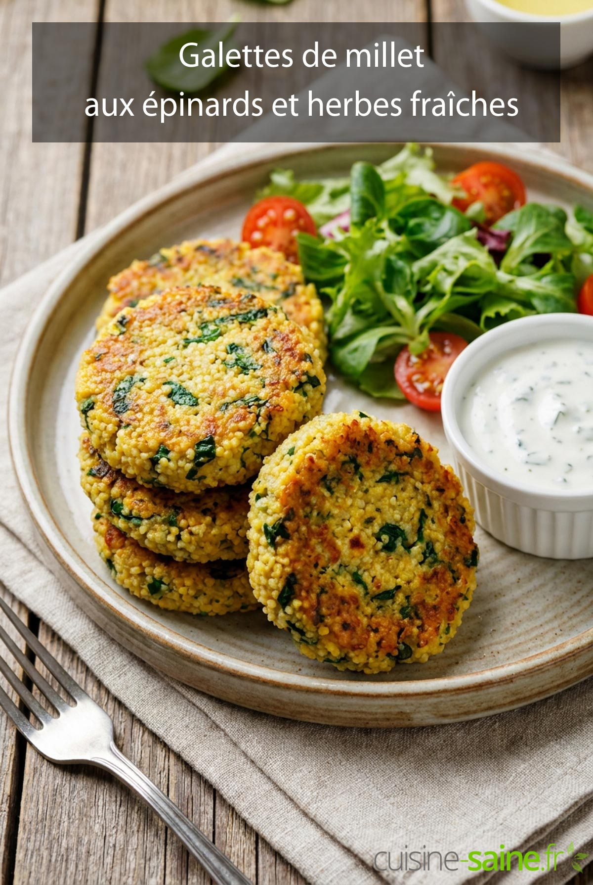 Galettes de millet aux épinards et herbes fraîches