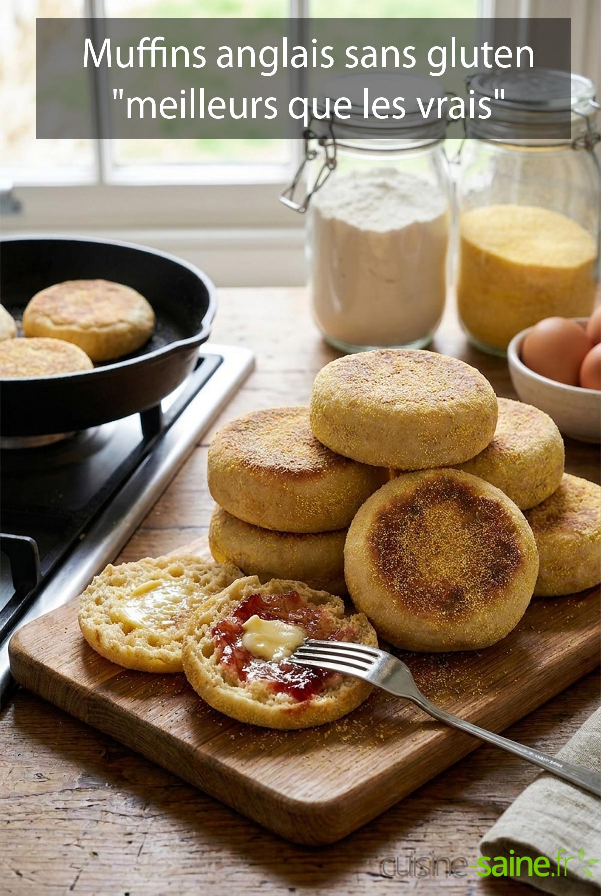Des muffins anglais sans gluten dorés et croustillants à l'extérieur, moelleux à l'intérieur