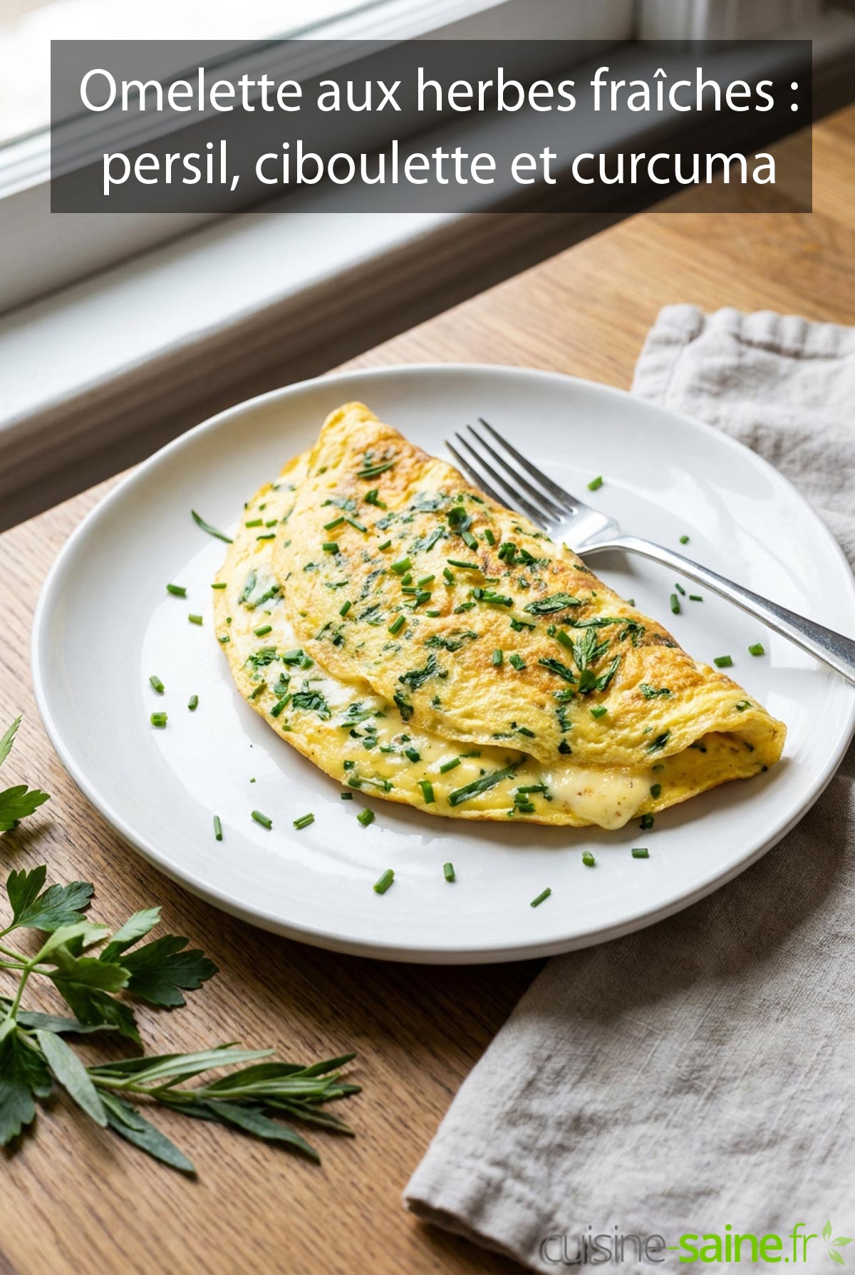 Omelette aux herbes fraîches : persil, ciboulette et curcuma
