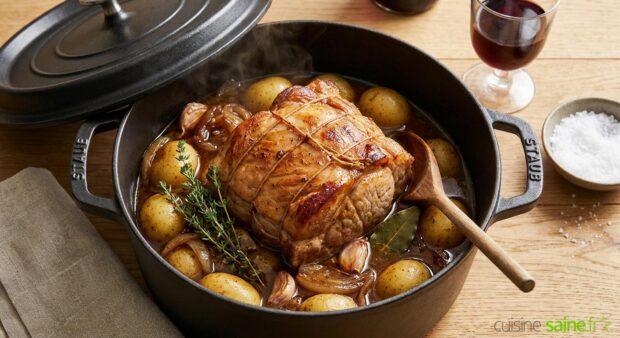 Viande de porc mijotée et ses petites pommes de terre