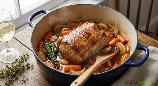 Rôti de veau en cocotte aux carottes fondantes