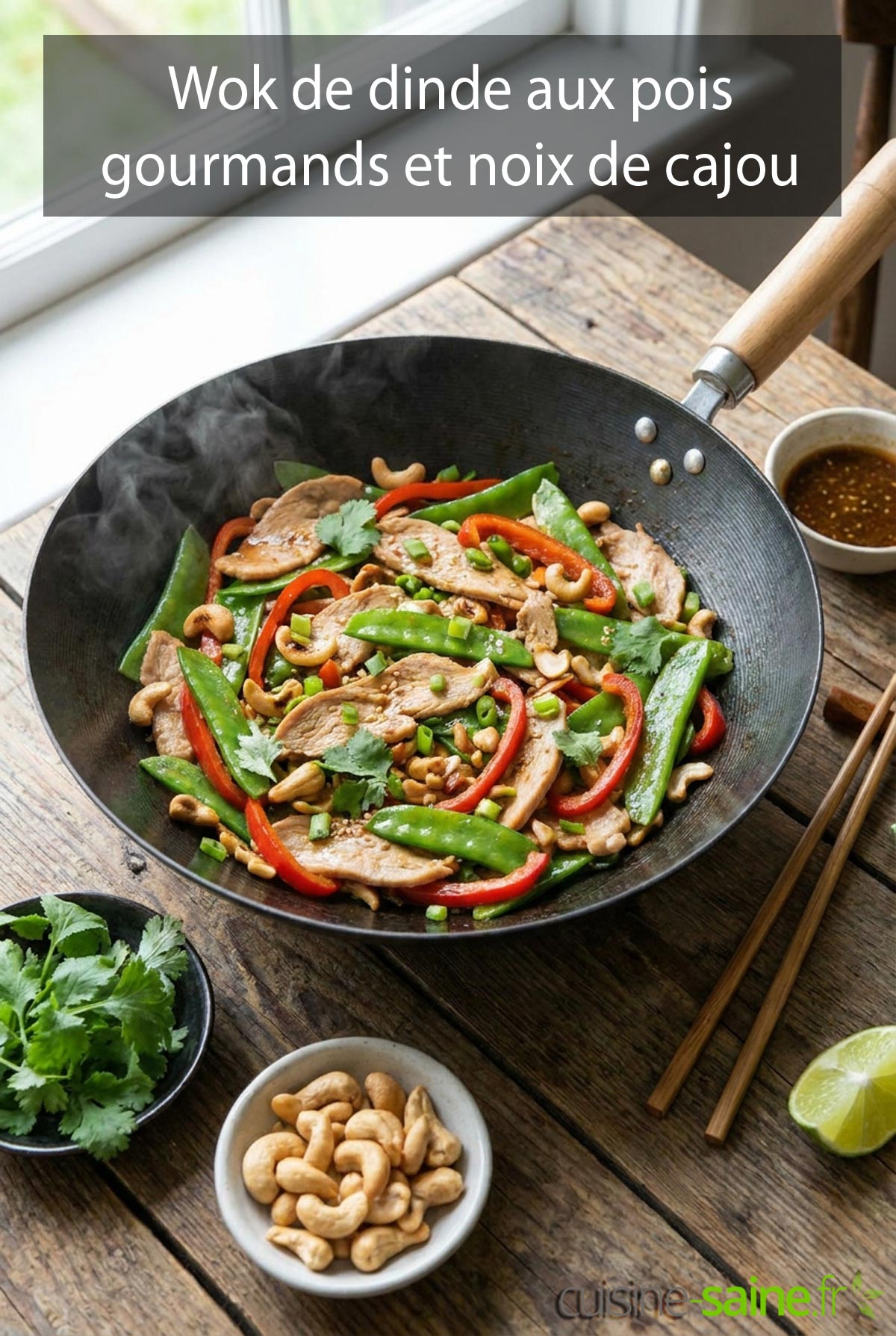 Recette de wok de dinde aux pois gourmands et noix de cajou