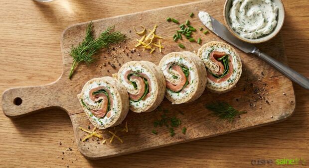Wrap apéro sans gluten au saumon et herbes fraîches