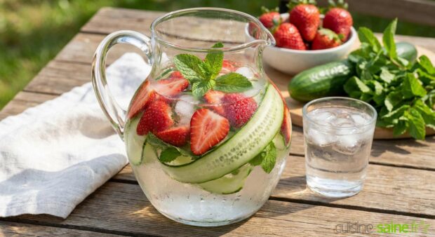 Eau détox fraise, concombre et menthe fraîche