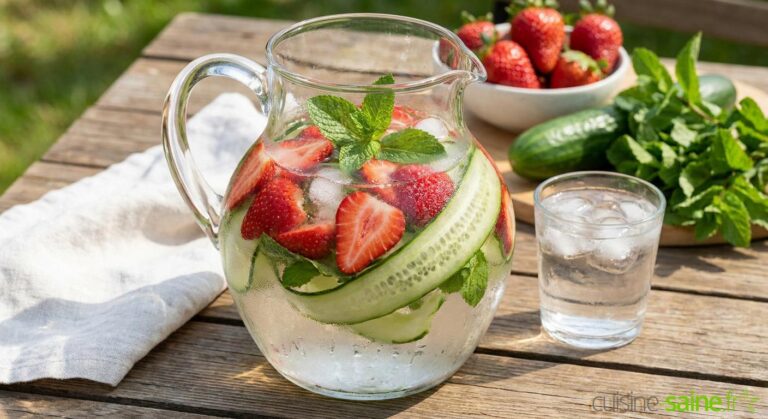 Eau détox fraise, concombre et menthe fraîche