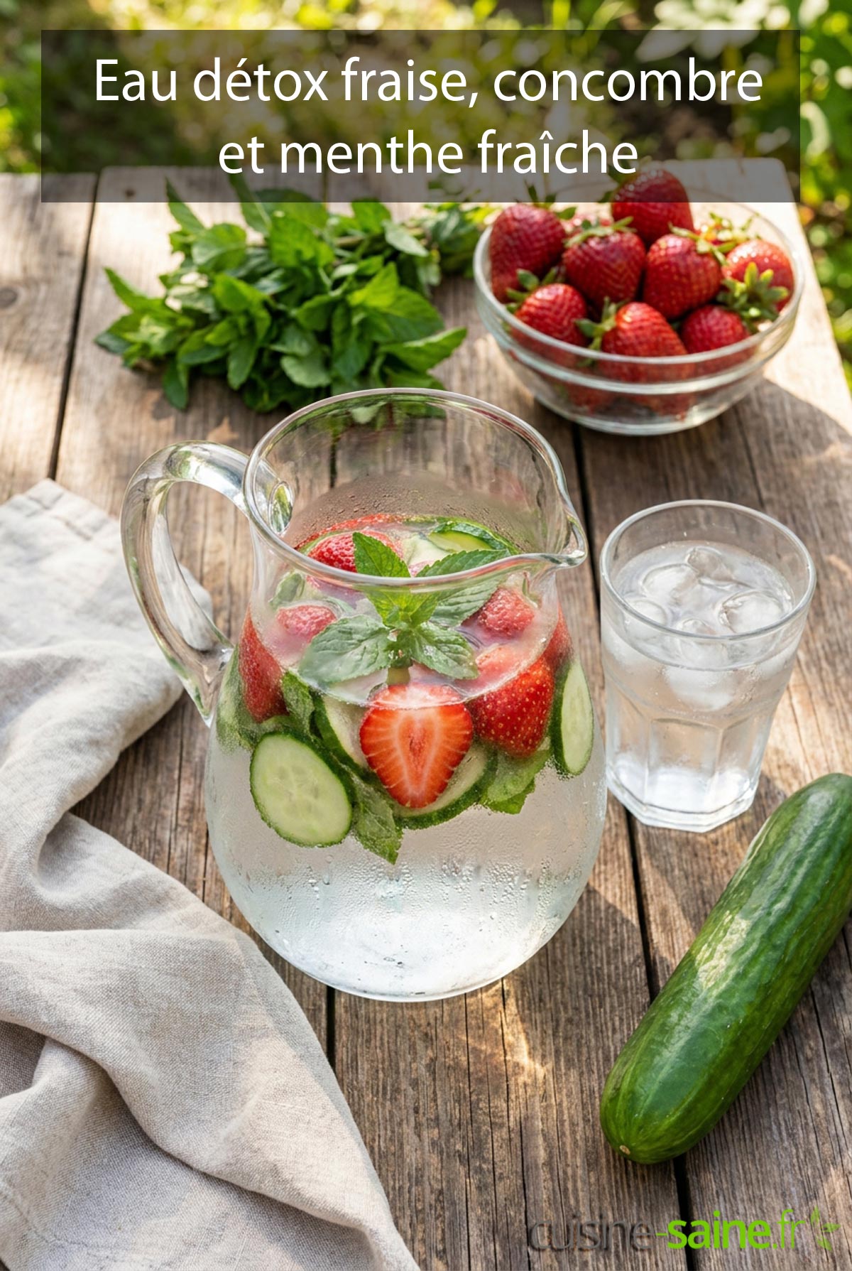 Eau détox fraise, concombre et menthe fraîche