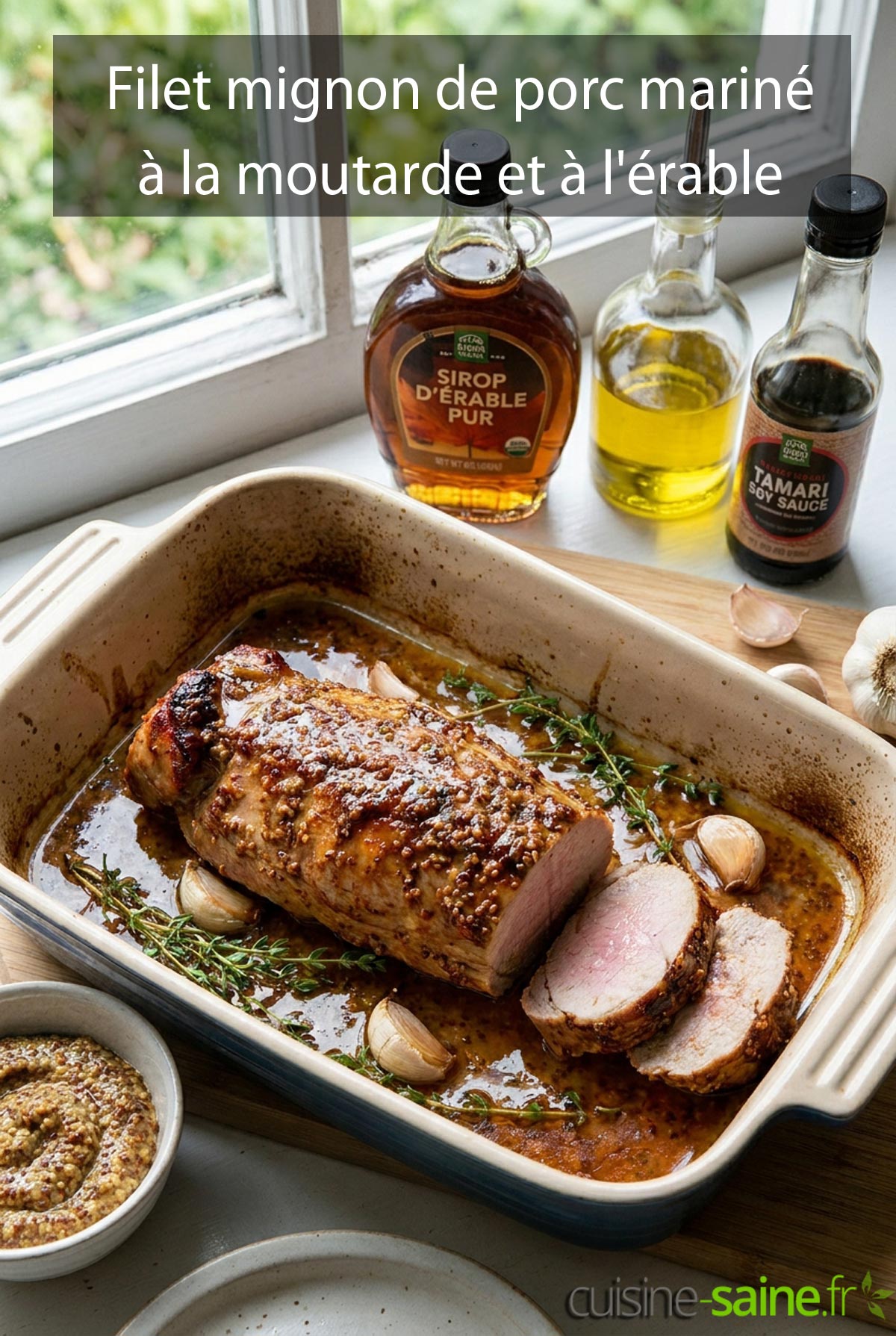 Un délicieux filet mignon de porc mariné à la moutarde et à l'érable, prêt à être dégusté