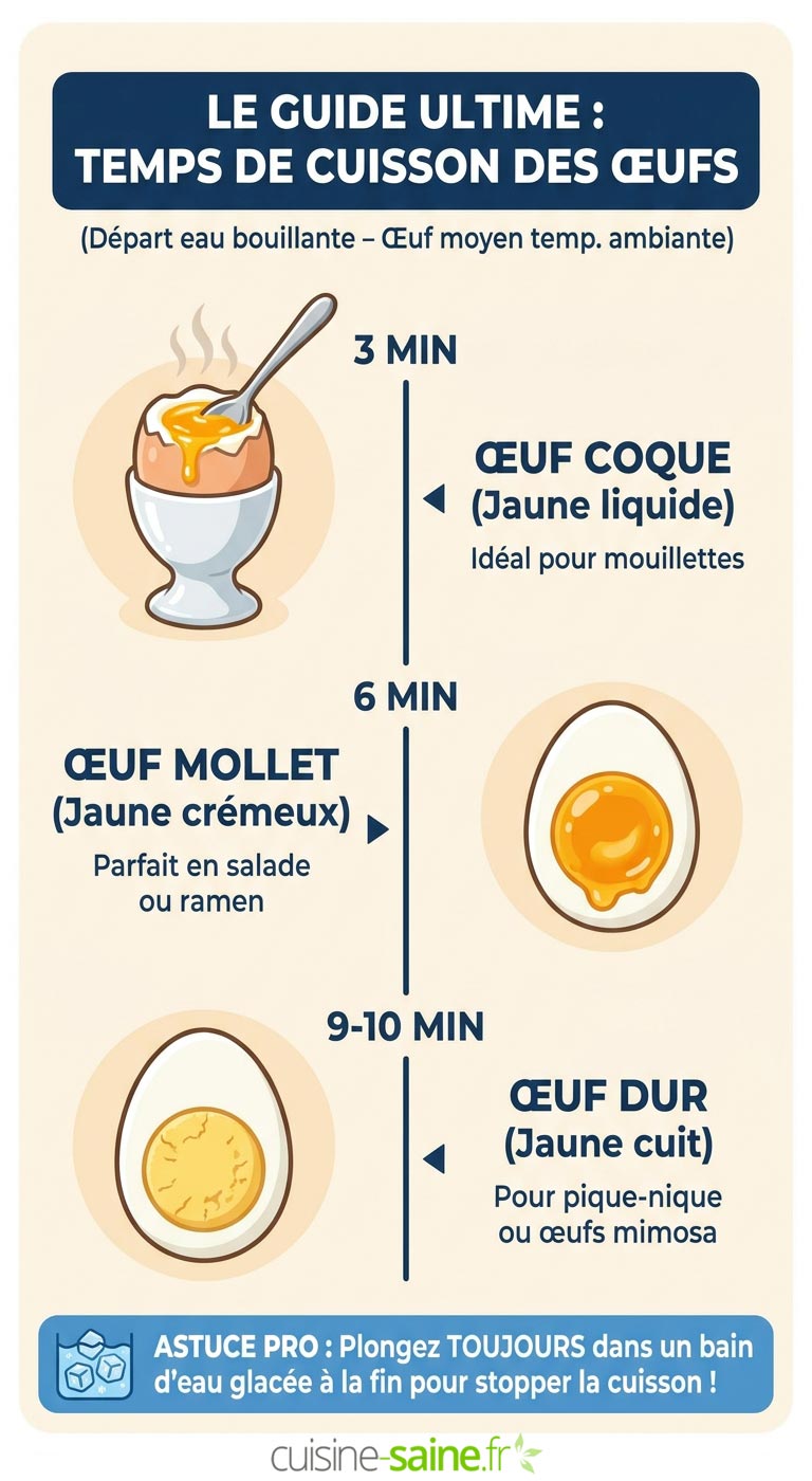 Infographie récapitulatif des temps de cuisson des oeufs