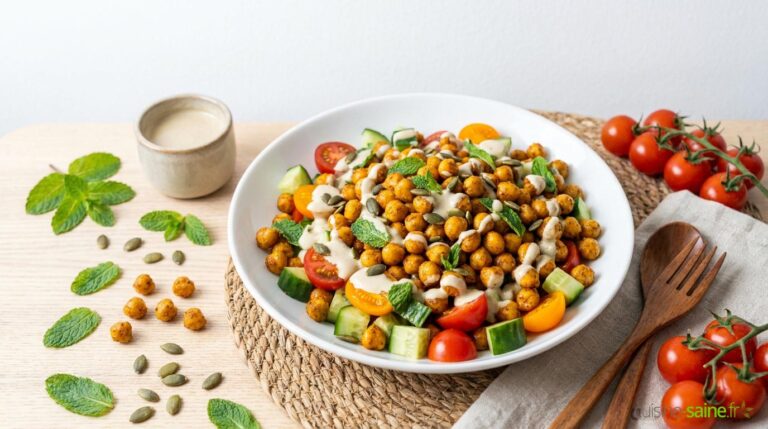 Salade de pois chiches aux épices et concombres