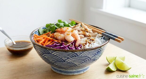 salade de vermicelle de riz aux crevettes et poulet