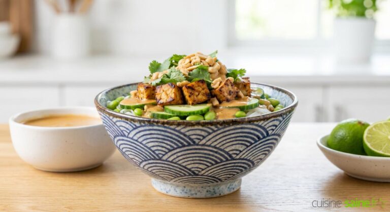 Salade de vermicelle de riz au tempeh mariné