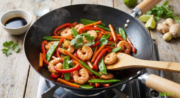 Crevettes sautées au wok, facile et rapide