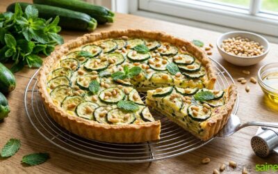 Tarte à la courgette sans gluten, menthe et pignons de pin