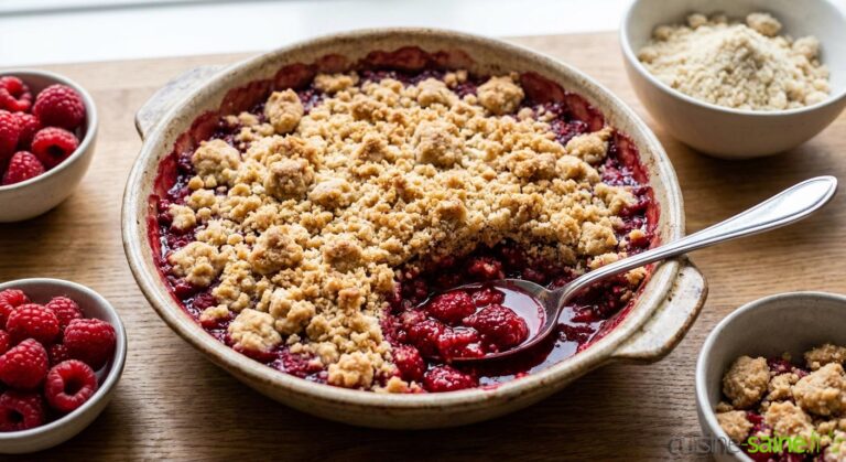 Crumble aux framboises sans gluten ni lactose