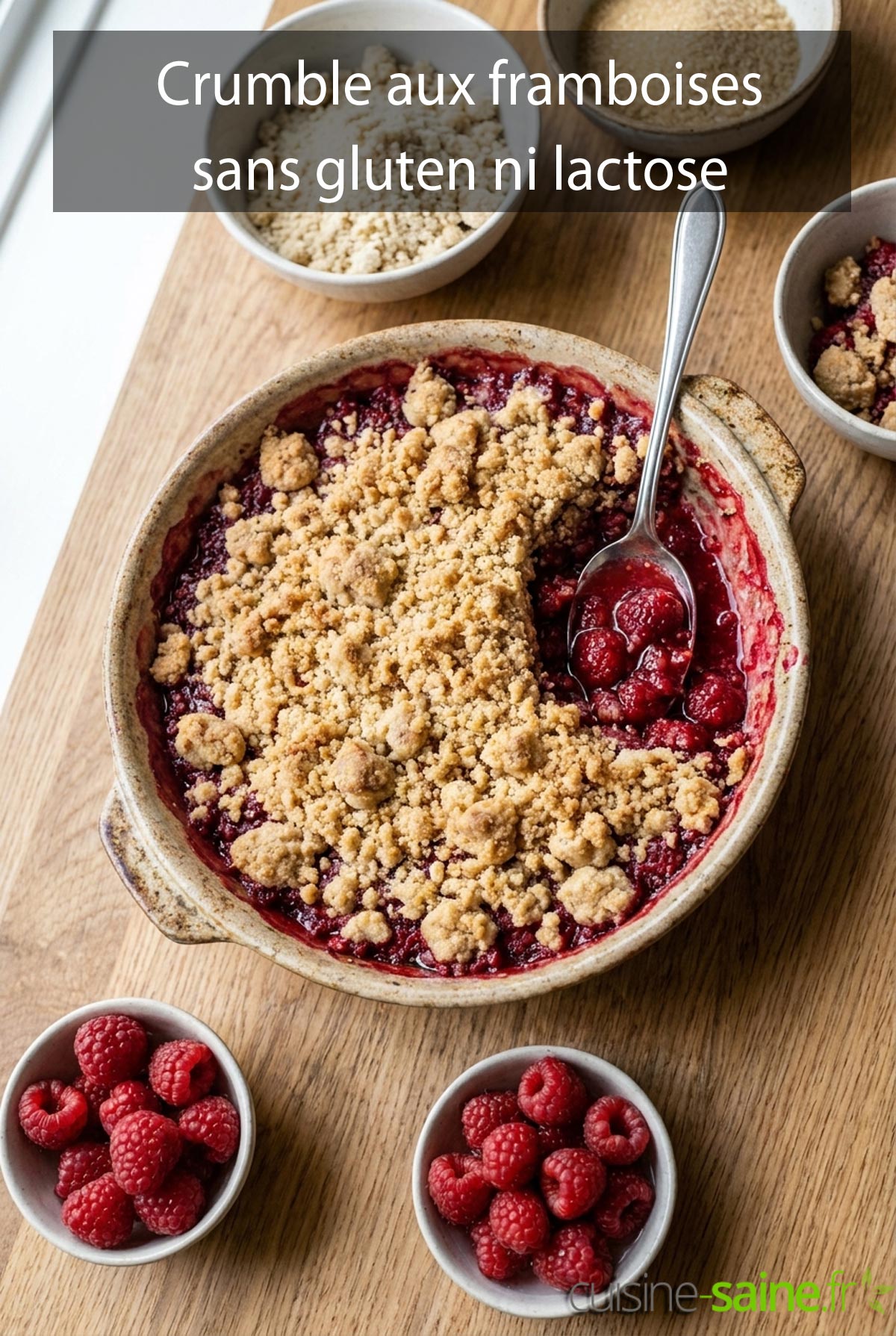 Crumble aux framboises sans gluten ni lactose