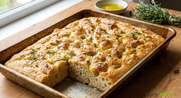 Focaccia sans gluten à l’ail et aux herbes