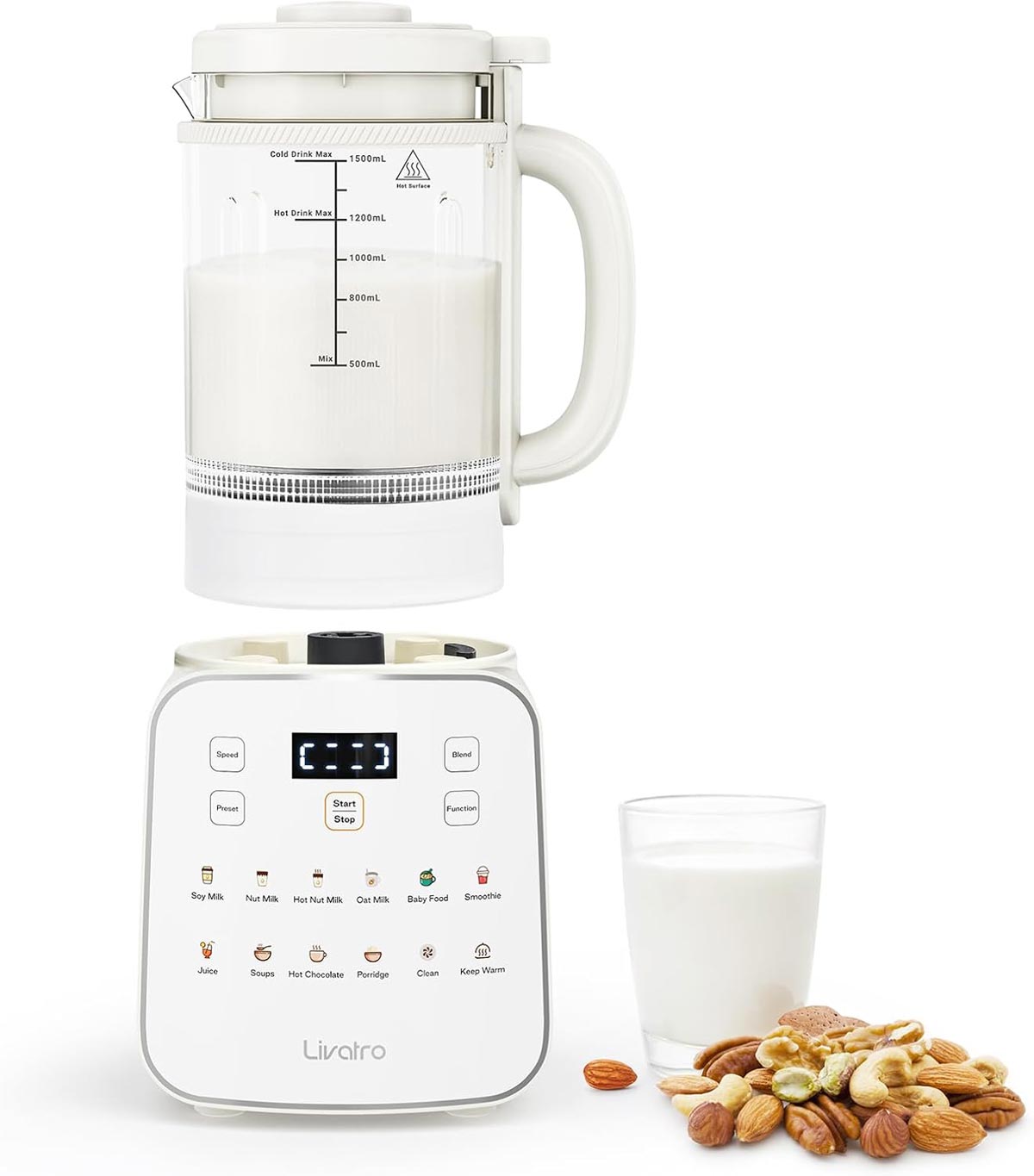 Machine à lait végétal Livatro 1,5 litre 12 en 1 avec préparateur automatique de lait de soja