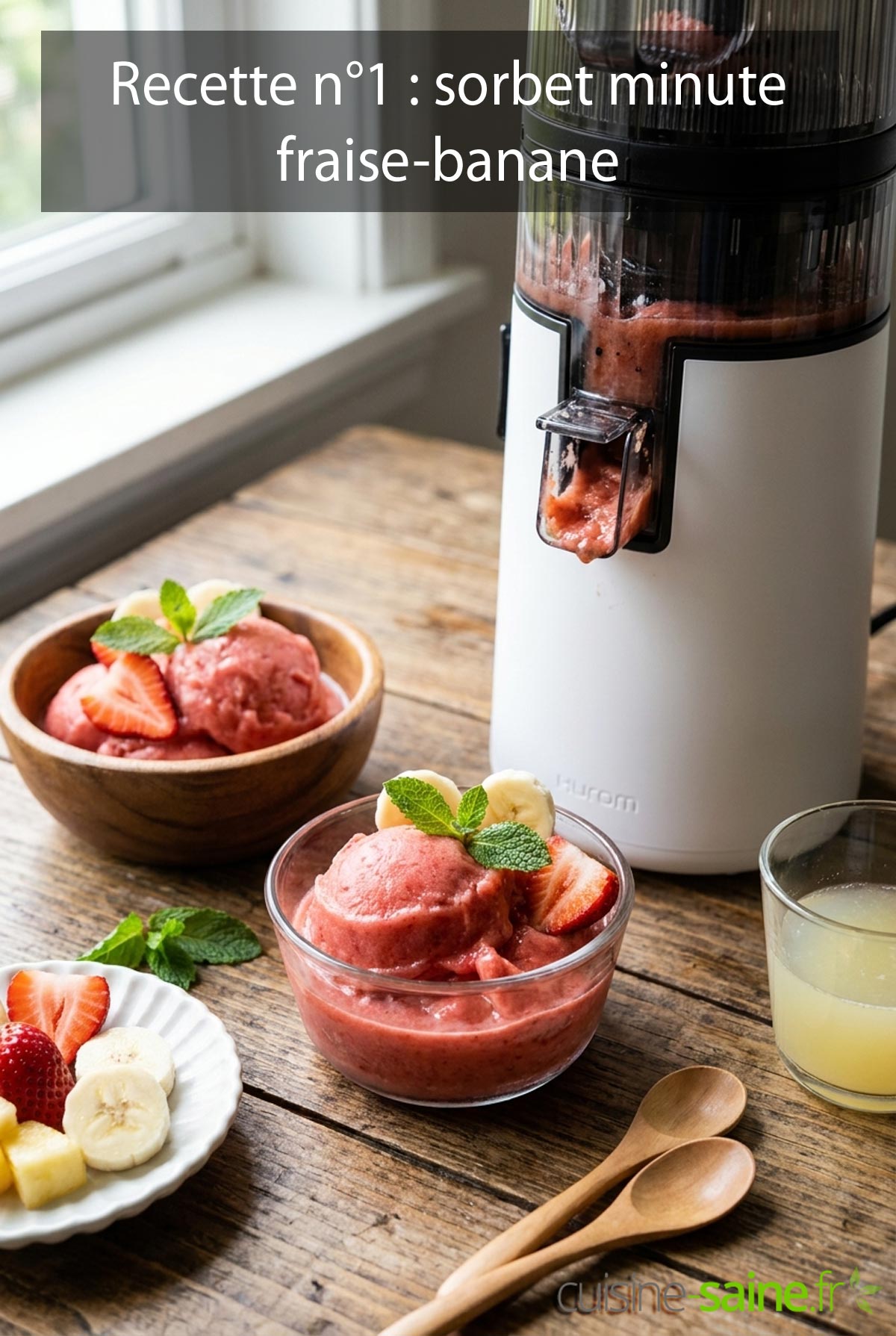 Sorbet minute fraise-banane à l'extracteur de jus