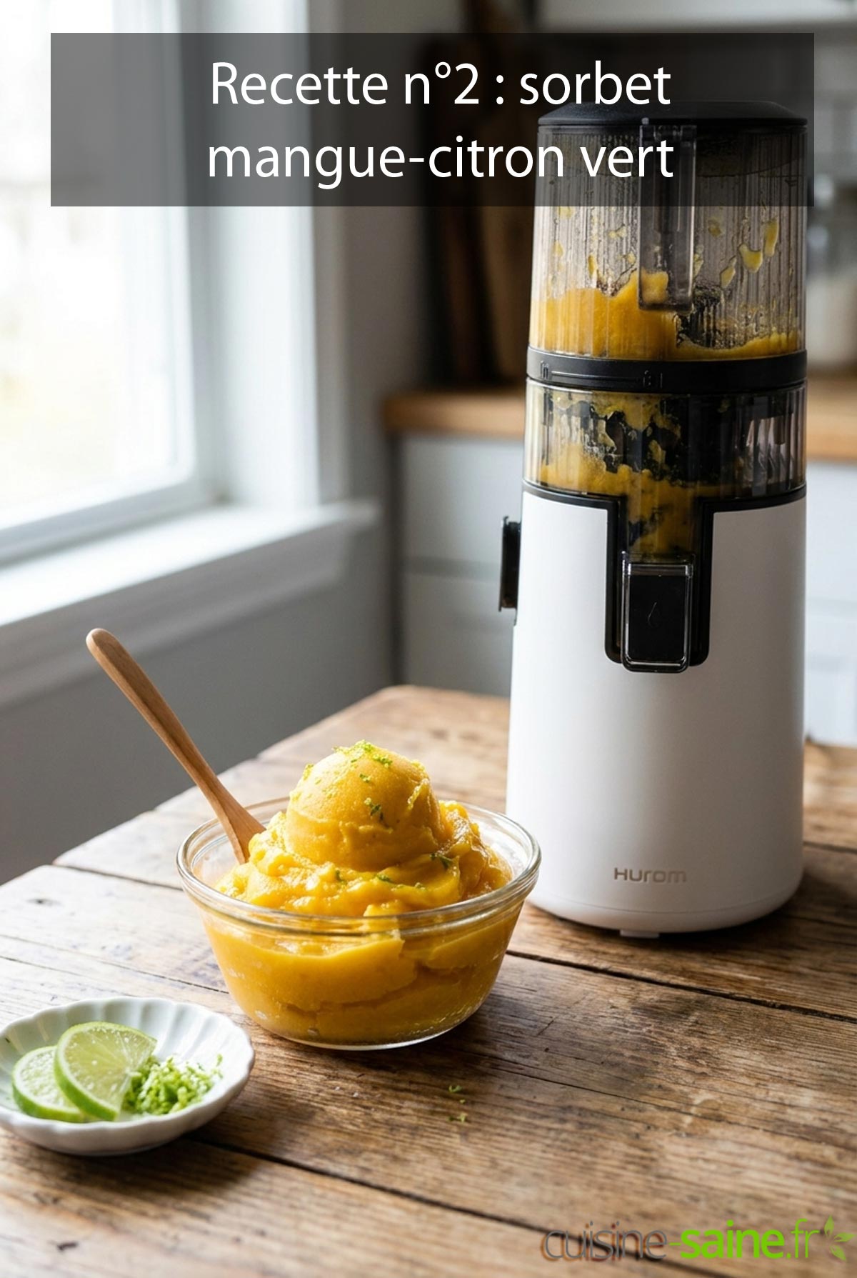 Sorbet mangue citron vert à l'extracteur de jus sans sucre raffiné