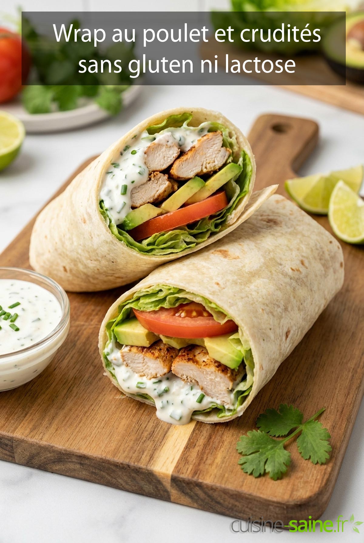 Un wrap au poulet sans gluten bien garni pour un déjeuner sain et rapide