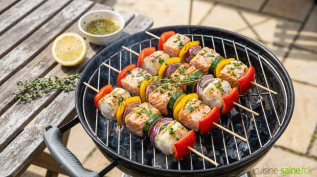 Recette de brochettes de poisson mariné au barbecue