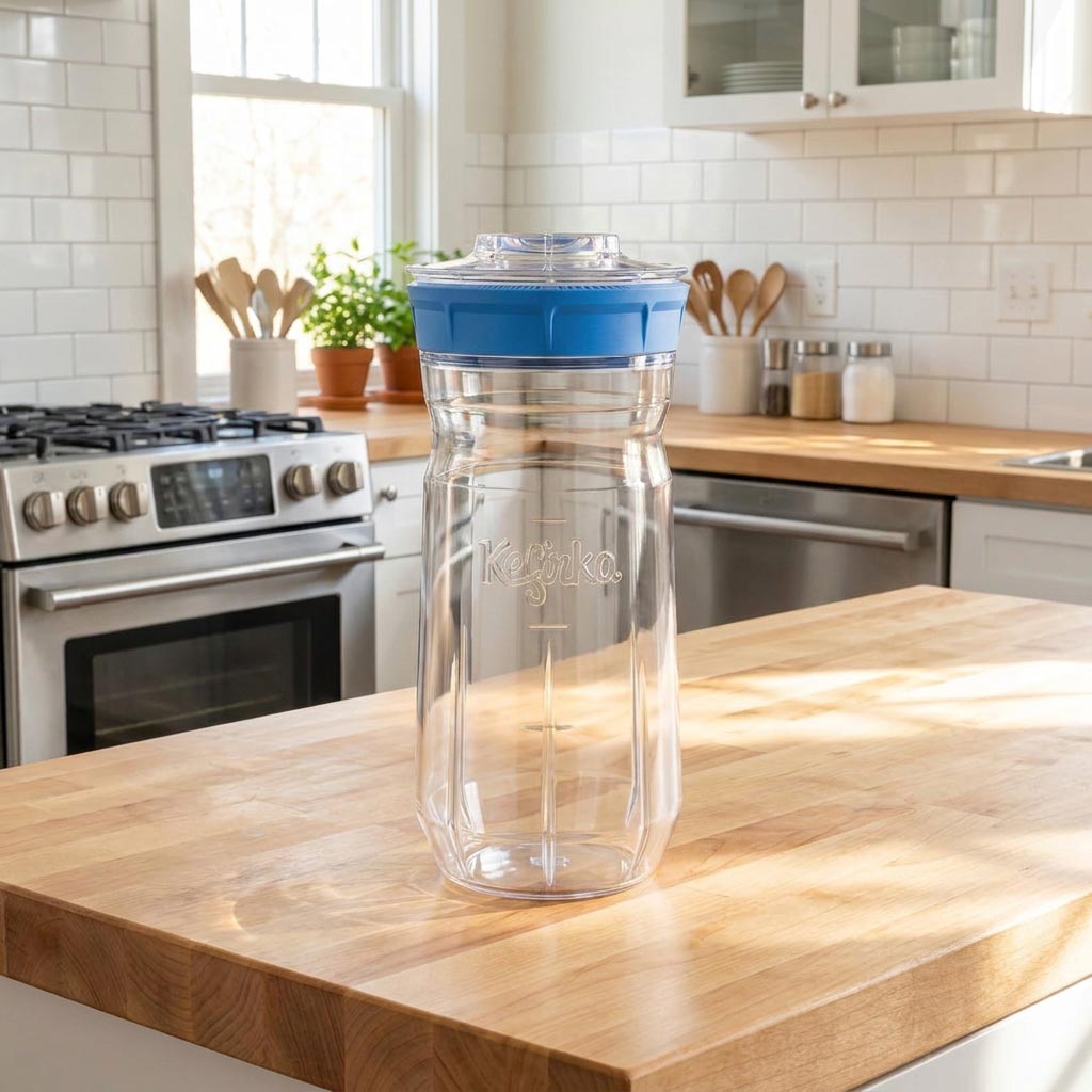 Bocal de fermentation Kefirko en verre avec son couvercle-tamis bleu