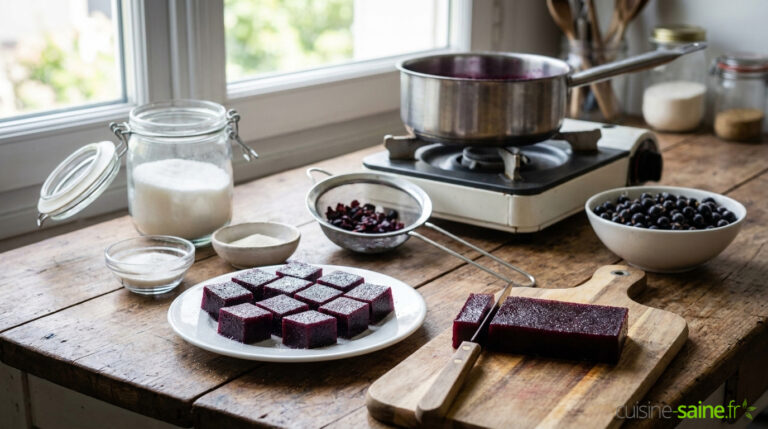 Pâte de fruits au cassis allégée en sucre
