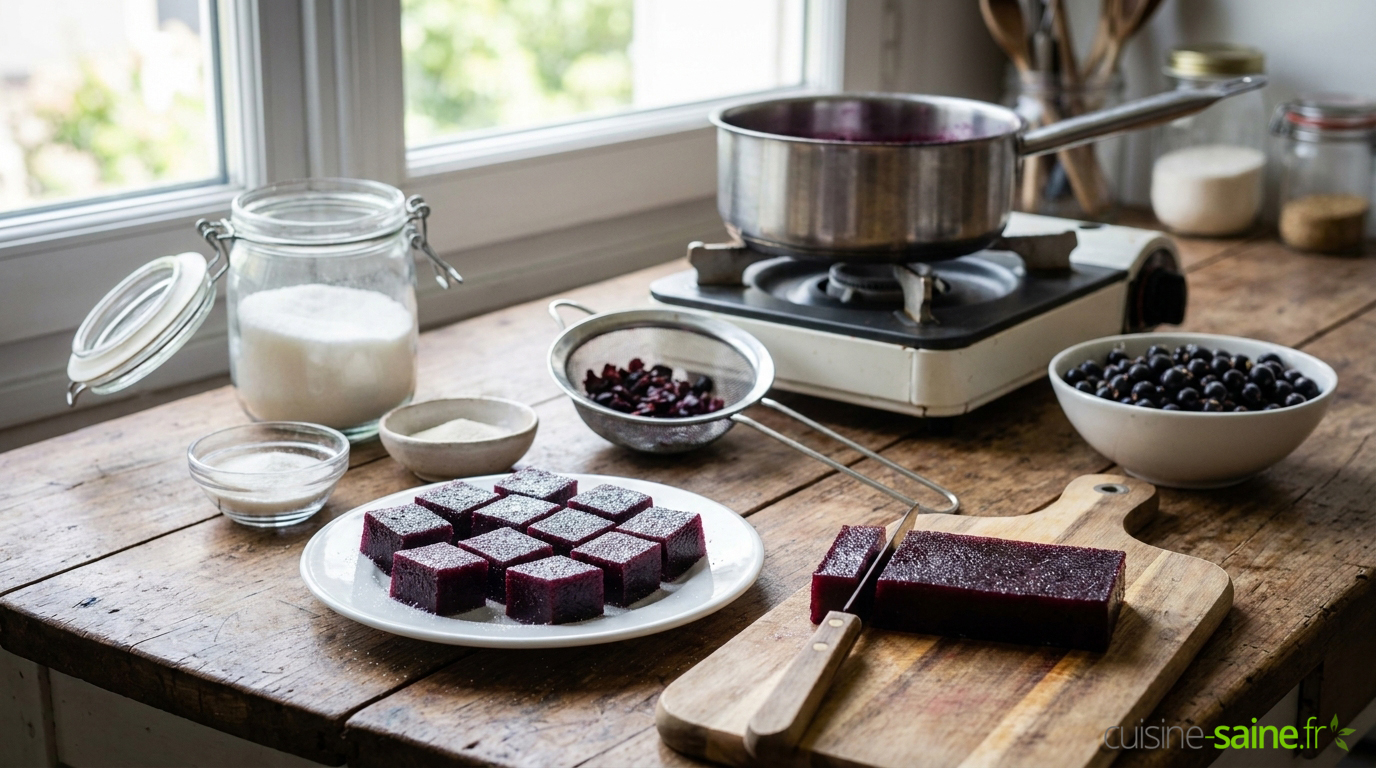Pâte de fruits au cassis allégée en sucre