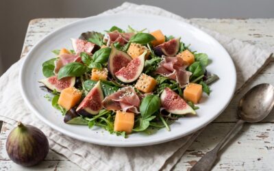 Salade méditerranéenne figues, melon et jambon cru