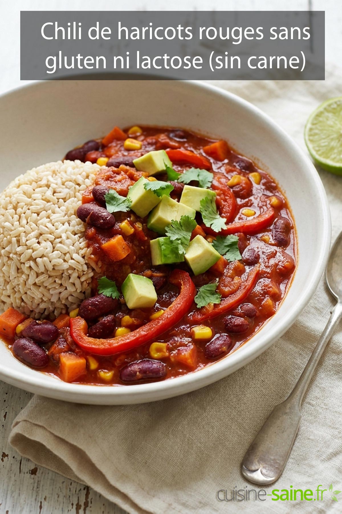 Recette de chili de haricots rouges sans gluten et sans lactose au riz complet